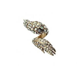Vintage Gold-Tone Bird Wrap Ring Rhinestone Studded Statement Size 5.5
